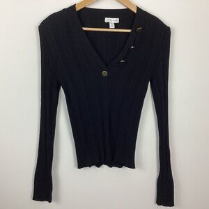 Topshop Ribbed V-Neck Top Gold Buttons Size 8-10